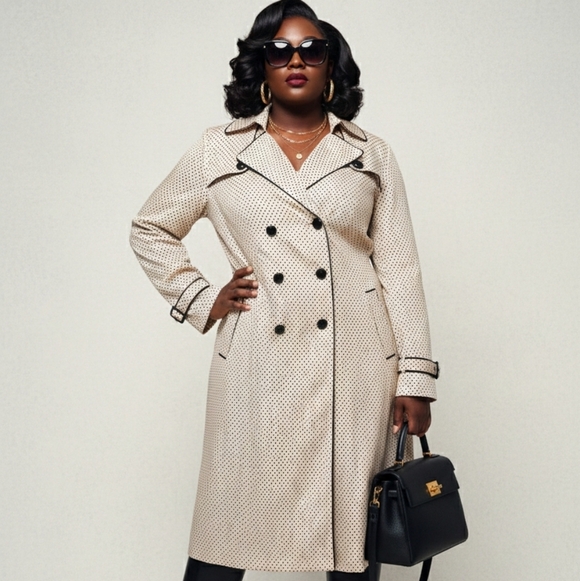 Chic Apricot and Black Polka Dot Trench Coat - Picture 4 of 10